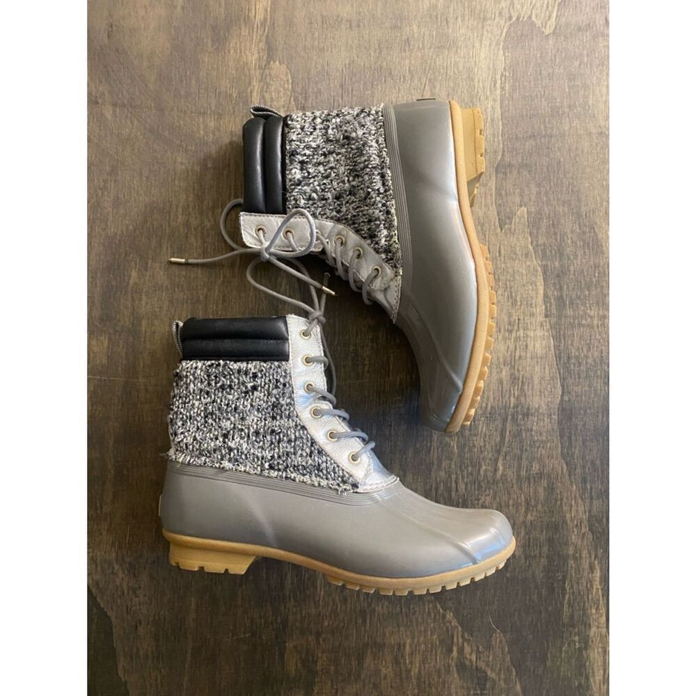 Sam Edelman Gray Knit-Trim Waterproof Lace-Up Boots